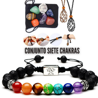 Conjunto 7 Piedras de los 7 Chakras: Pulsera más Colgante de meditación