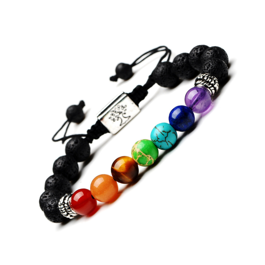 Conjunto 7 Piedras de los 7 Chakras: Pulsera más Colgante de meditación