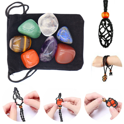 Conjunto 7 Piedras de los 7 Chakras: Pulsera más Colgante de meditación